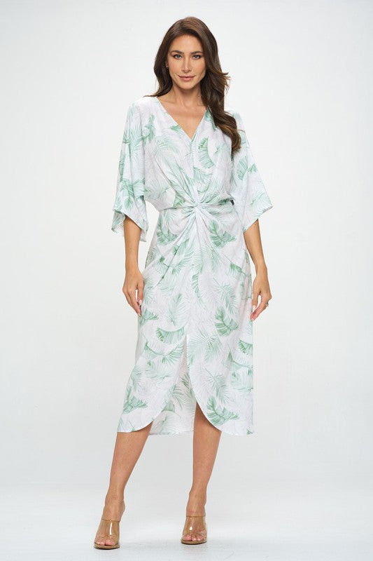 Tropical Leaf Kimono Dress