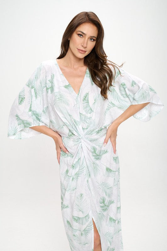 Tropical Leaf Kimono Dress