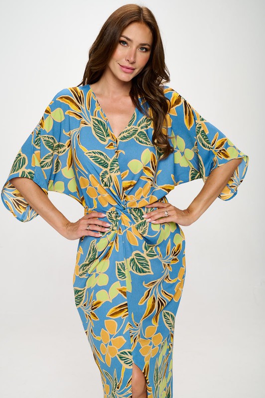 Blue Leaf Kimono Dress