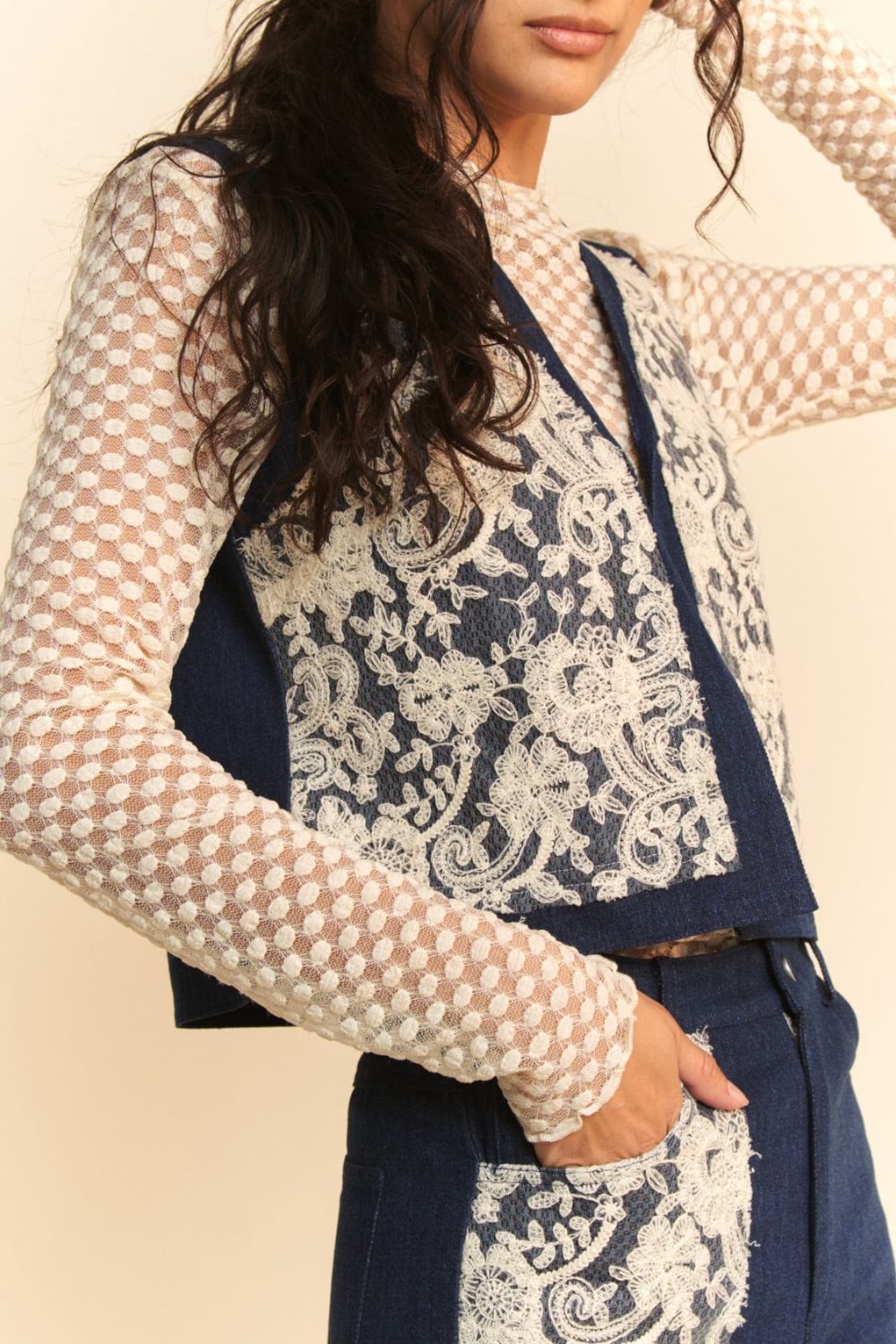 Lace Denim Vest