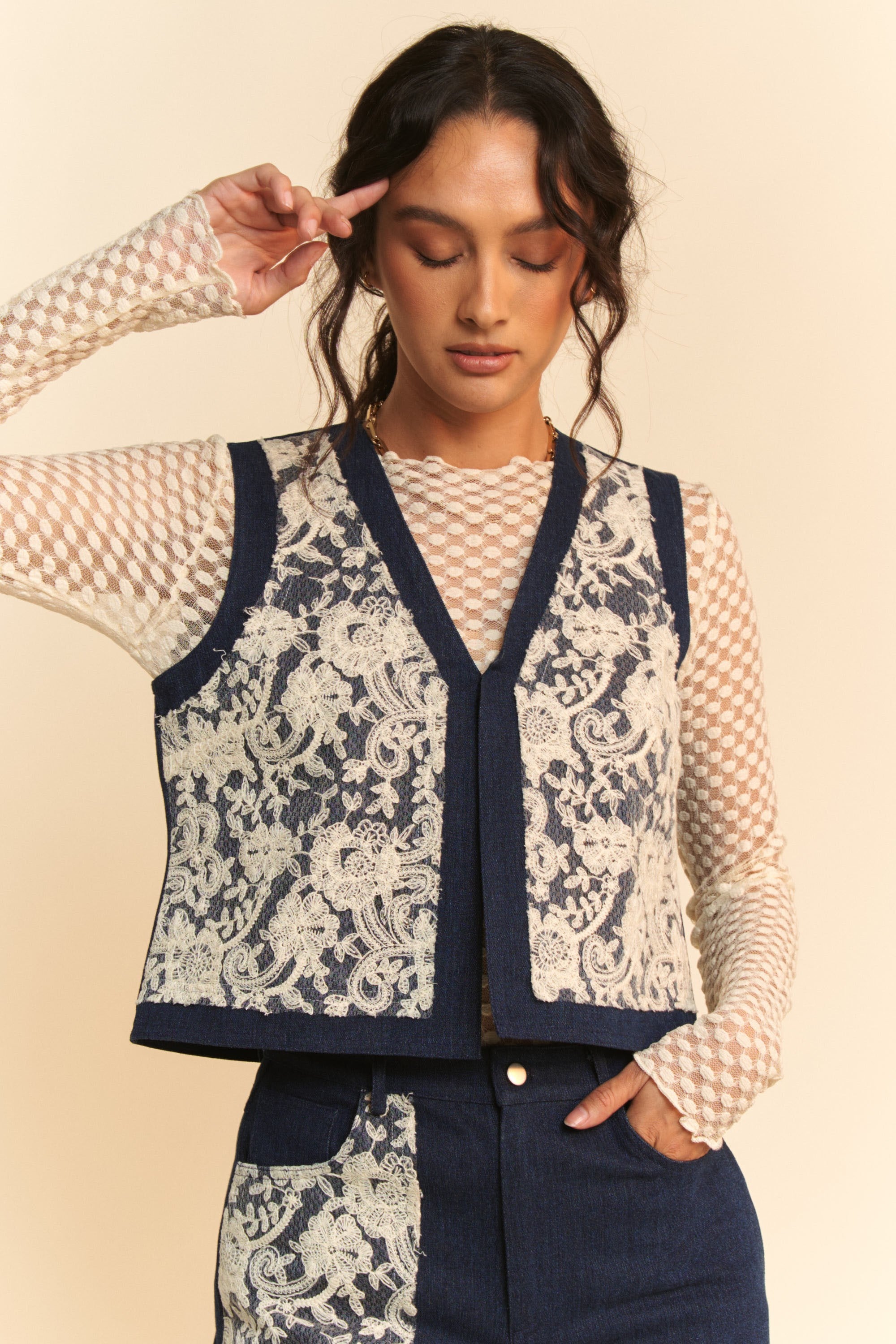 Lace Denim Vest