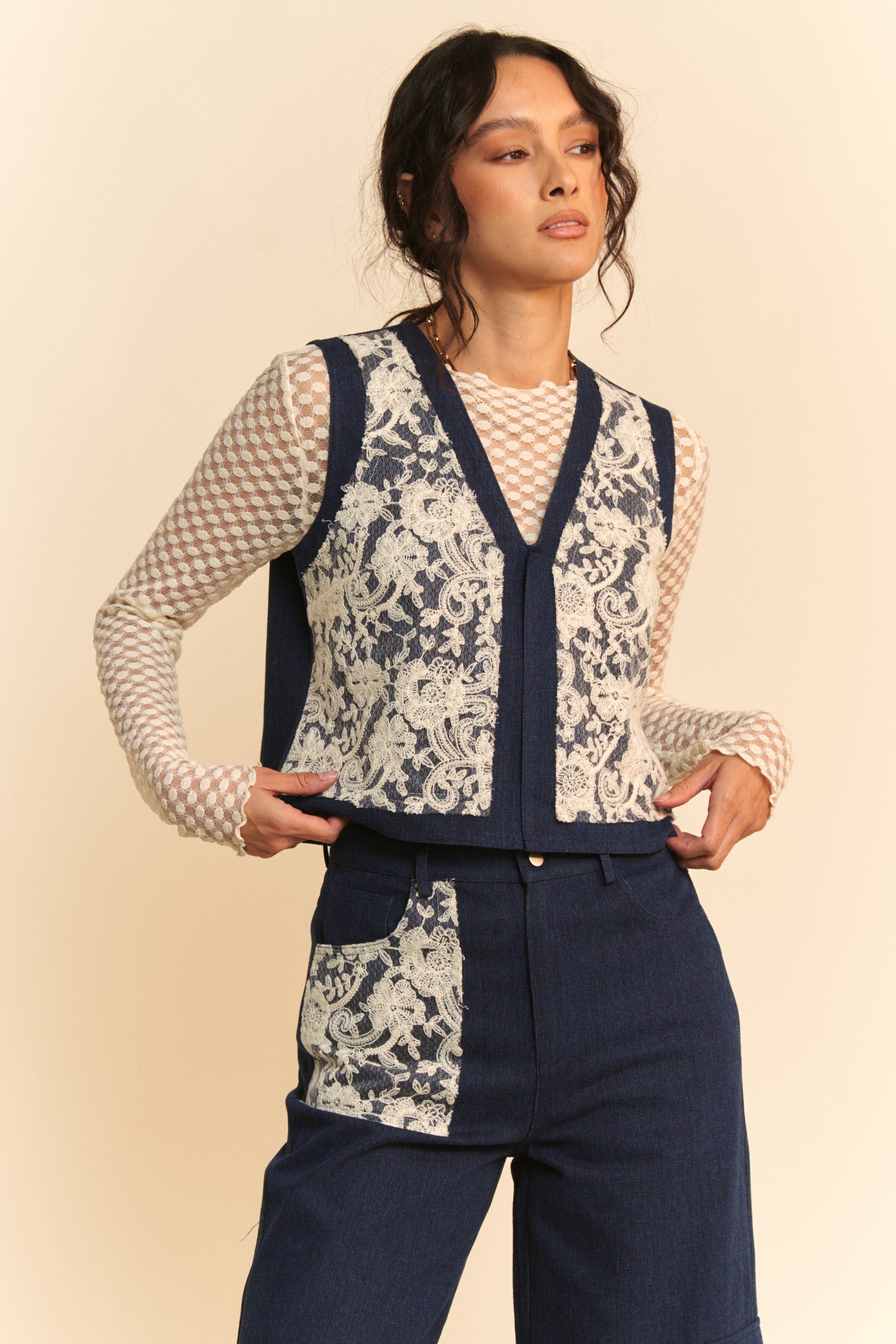 Lace Denim Vest