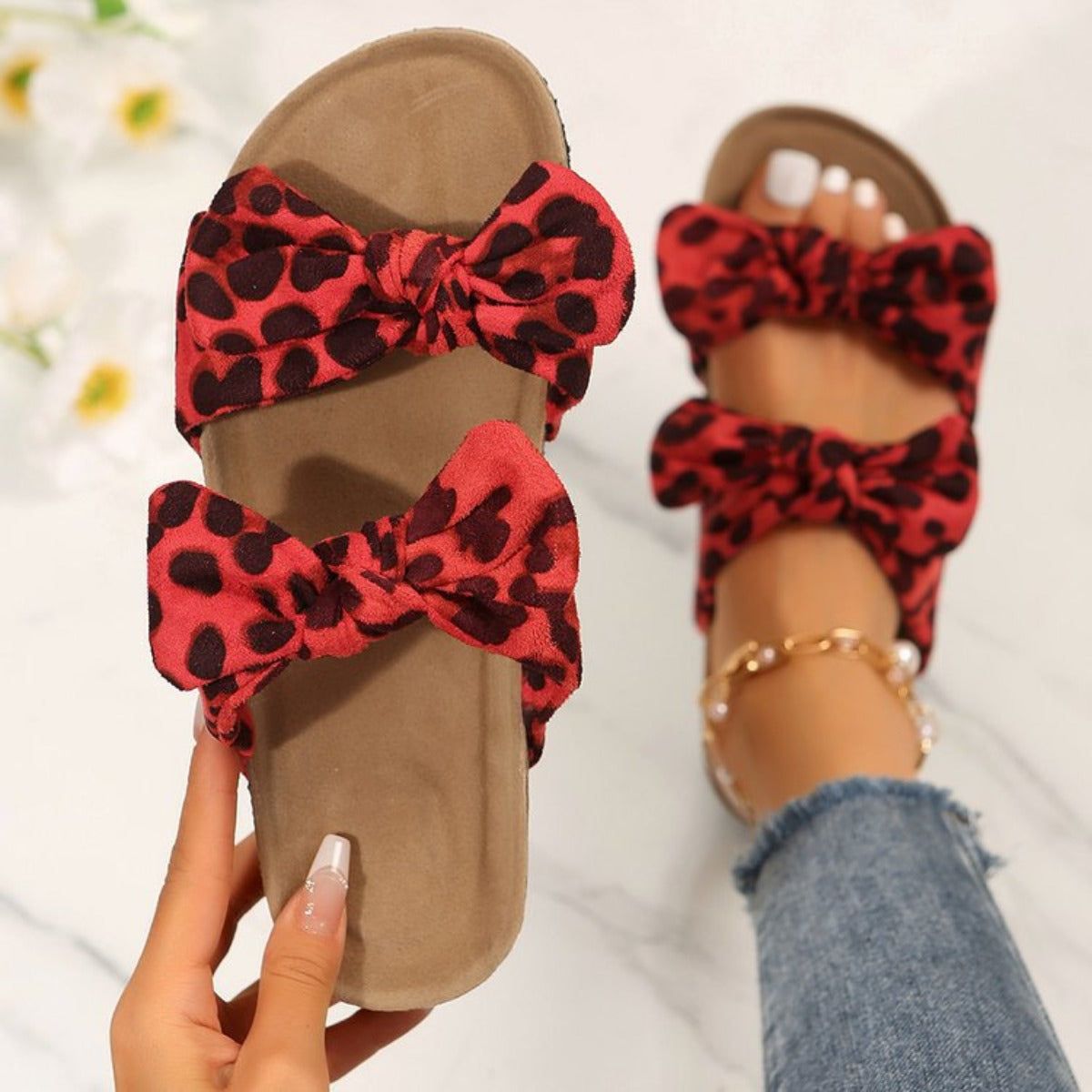 Leopard Bow Sandals