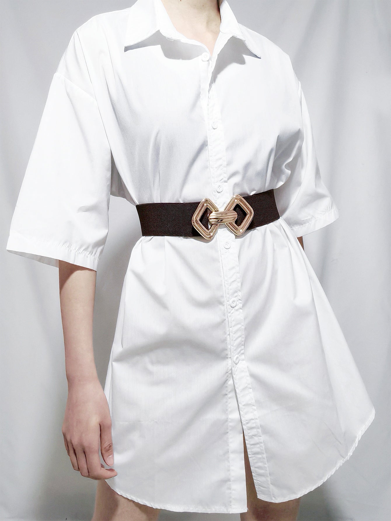 Geometric Buckle Elastic Wide Belt